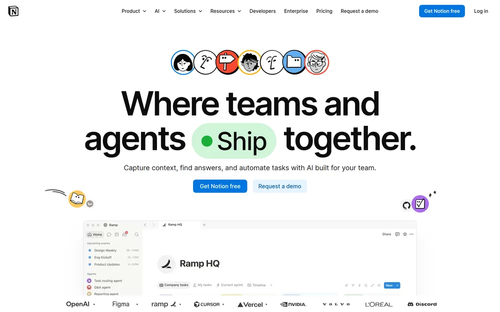 Notion landing page